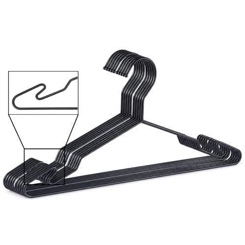 MLMD Lux Black Metal Hangers, Heavy Duty Clothes Hangers with Non-Slip Grooves, Slim Space Saving Coat Hangers - 10 Pack Black