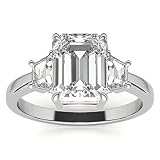 10K Solid White Gold Handmade Engagement Rings, 2 CT Emerald Cut Moissanite Diamond Solitaire Weddin