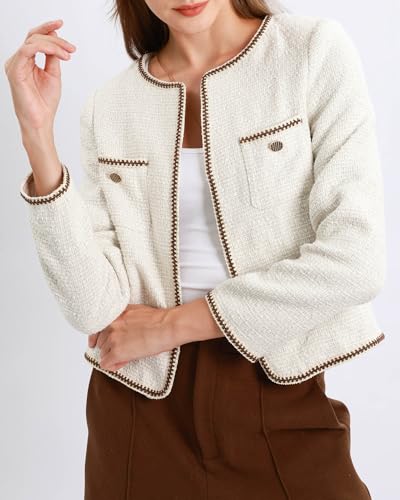Xintianji Womens Open Front Cropped Blazer Jacket - Uncollared Sparkling Yarn Pockets Long Sleeve Business Casual Blazer2