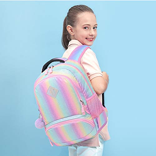 Rugzak meisjes schoolrugzak regenboog glitter rugzak kinderrugzak schooltassen set tiener kleurrijke schoolrugzak dames casual dagrugzak voor reizen werk, regenboog, - Image 8