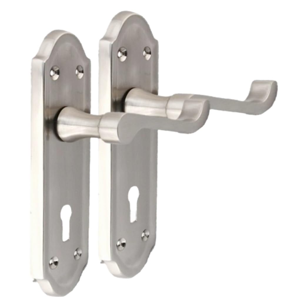 Epsom Door Handle Askworth Satin Nickel Lever Lock Set – Backplate Design 170mm x 48mm – Includes 3 Lever Mortice Sash Mechanism – 1 Pair