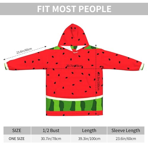 Sweat à capuche couverture pastèque rouge unisexe en flanelle avec poches