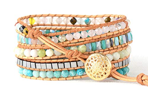 Image of Boho Wrap Bracelet for Women, Handmade Natural Imperial Jasper Multi-Layer Stone Beaded Bracelet, Bohemian Healing Crystal Stone Jewelry Gifts