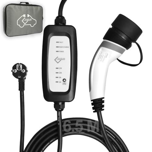 EVIEUN EV Charger Type 2 Portable Ev Chargeur 6.5M,Home EVSE Chargeur Voiture Electrique Rapide 11 Courant Commutable(6-16A) 2 PIN 3.6KW