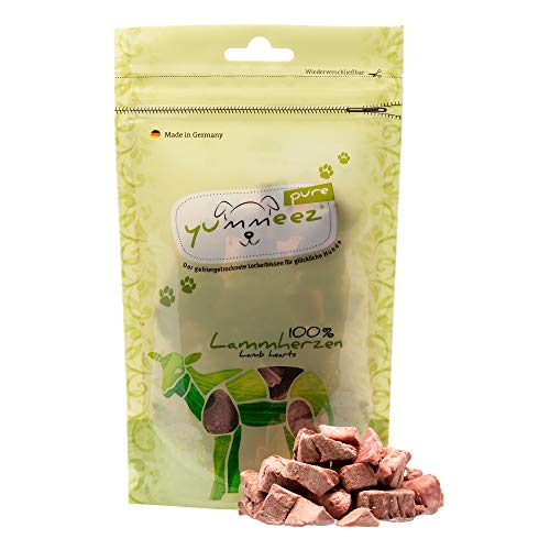 Yummeez pure Lammherzen Hundeleckerli - getreidefrei und zuckerfrei - reine Fleisch Leckerlis für Allergiker Hunde mit optimalen Nährstoffen und vollem Geschmack, 35 g (1er Pack)