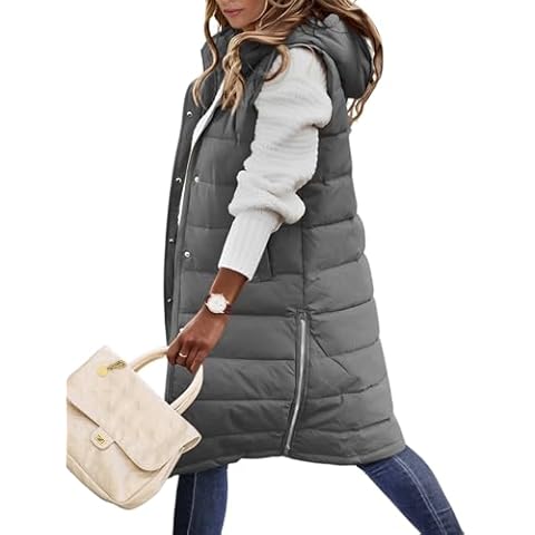 Vancavoo Women's Long Hooded Quilted Gilet Cover