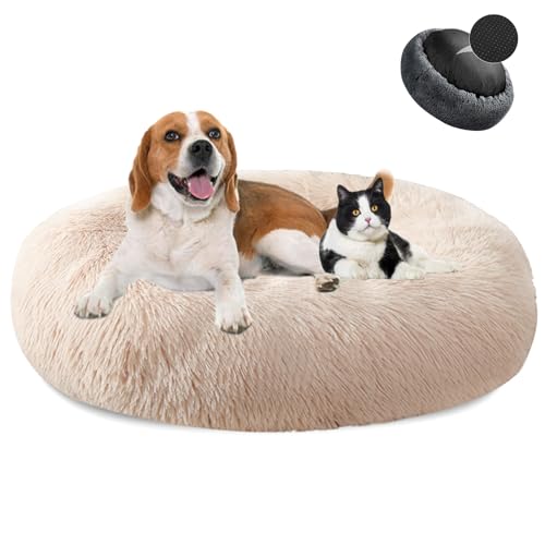 MAIFENGL Letto per Cani Cuccia per Gatti Rotondo, Letto Peluche Ciambella per Animale Domestico, Lavabile Letto per Cani e Gatti-Light Brown||Ø40cm/16in