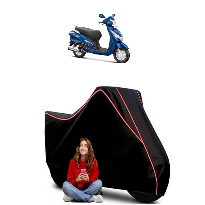 Image of Destini Prime Standard Scooty Bike Cover Water Resistant Outdoor Use Universal Fit Scooters Motorcycles Heavy Duty UV Protection Dust Rain Scratch Resistant Elastic Bottom Black Blue Piping