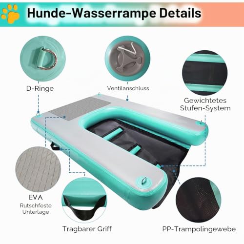 Hundebadeleiter Faltbare Rampen für Hundepools See/ Anlegestelle/ Boot/ Meer schwimmender Hundebadeleiter Rutschfeste EVA-Liegeplattform für Hunde bis 60 kg Einfach aufzublasen und zu entleeren(Blue,1