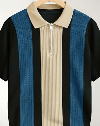 Image of AUSK Men's Premium Polo Tshirt | Cotton Rich Fabric | Zip Collar Tshirts | Half Sleeves | Engineered Knit Design | Regular Fit