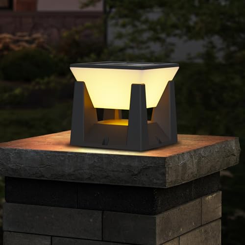 ACMHNC Sockelleuchte außen Solar, Pollerleuchte Außen, IP65 Wasserdicht, Garten Außenlampe Stehend in Schwarz, 3000K, Gartenlampe für Einfahrten,...