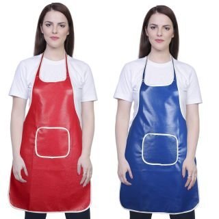 Image of Rexine Waterproof Kitchen Apron Multi color With Front Pocket-Set Of 2