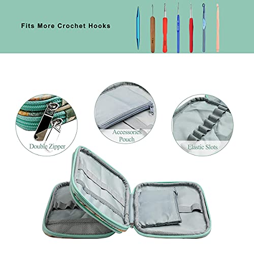 QZLKNIT Crochet Hook Case, Empty Zipper Bags Organizer Portable Travel Crochet Storage Bag with Web Pocket, Crochet Holders and Slots for Carrying Various Crochet Needles & Knitting Accessories
