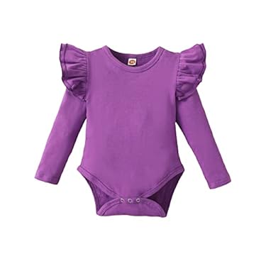 AMAZON - LYSMuch Baby Girls Ruffle Long Sleeve Bodysuit Solid Color Cotton Onesie Infant Romper