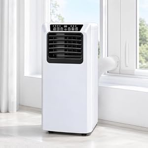 Beachtiful Climatiseur Mobile 9000 BTU avec Tuyau D'évacuation | Climatiseur Portable 3 en 1 | Fonctionnement Silencieux | Kit D'installation Fenêtre | Minuterie 24 Heures | pour Pièces Jusqu'à 20 m²