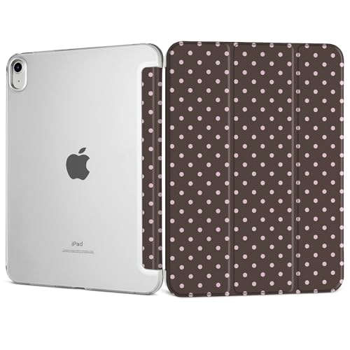 DONGKE for iPad 11th Generation Case 11 Inch 2025 (A16 Chip) & iPad 10th Generation 10.9 Inch 2022, Slim Foldable Stand Hard PC Translucent Back Shell Smart Cover - [Auto Wake/Sleep] - Brown Polka Dot
