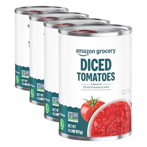 Amazon Fresh, Diced Canned Tomatoes In Tomato Juice (Previously Happy Belly, Packaging May Vary), 14.5 Oz (Pack of 4)