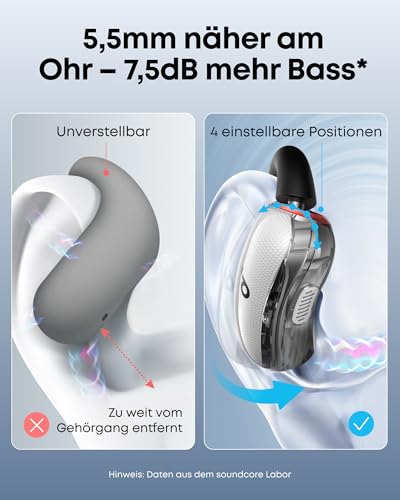 soundcore V40i by Anker, Open-Ear Kopfhörer, transparentes Case ohne Deckel, 4 einstellbare Positionen für Jede Ohrgröße, intensiver Bass, IP55, 21h Wiedergabe, Anrufe mit KI, Bluetooth 5.4, App – Bild 6
