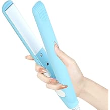 Jonlaki 2 in 1 Mini Hair Straightener and Curler - Ceramic Tourmaline Plate Beauty Flat Iron Curler Heating Curler with Ceramic Tourmaline Plate Wave Straightener for Sleek Results. Sky Blue