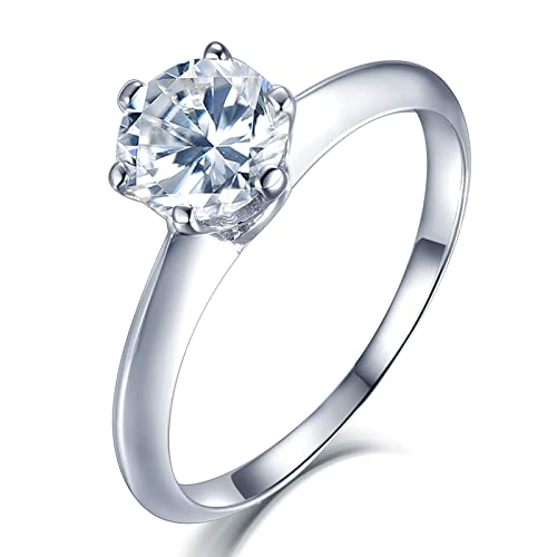 Bague en argent sterling pour femme avec zircone blanc classique à 6 griffes