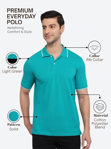 Image of Park Avenue Men Slim Fit Solid Pattern Cotton Polyester Blend Half Sleeve Polo Neck Casual T-Shirt
