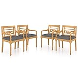 vidaXL 4X Solid Teak Wood Batavia Chairs with Cushions Outdoor Patio Garden Terrace Kitchen Wooden S
