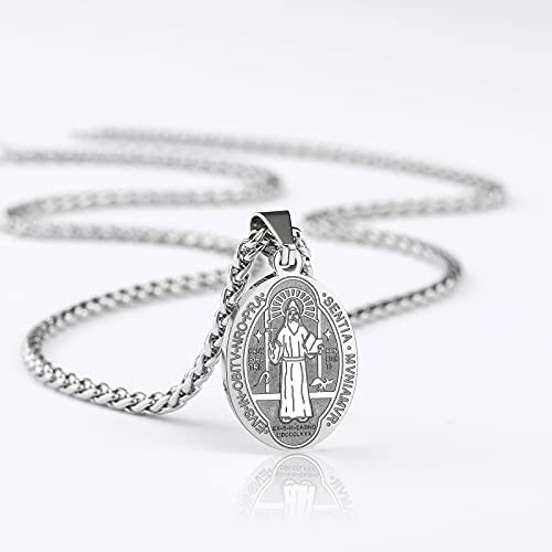 P. BLAKE Oval Saint Christopher/Michael/Joseph/Jude/Virgin Mary/Joseph/Francis/Patrick/Anthony/Benedict/Thomas Necklace for Men Women, Stainless Steel Catholic Patron Pendant with Chain 24 Inches