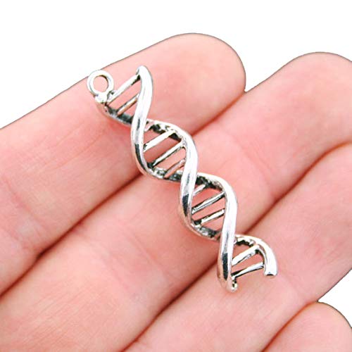 2 Helix Charms Antique Silver Tone 3D Science DNA Charm - SC5149