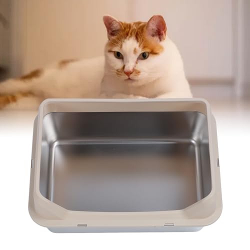 Bandeja de Areia de Aço Inoxidável, Caixa de Areia de Gato de Parede Alta, Entrada Superior, Bandeja