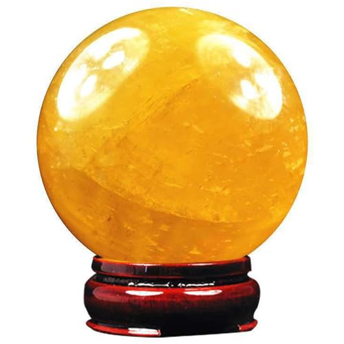 Sphère en citrine naturelle de 180mm avec support en bois pour salon