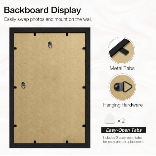 Image of Picrit 11x17 Picture Frame 3 Pack, Wall Mount Display, Black Wood Grain