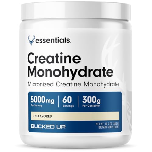 Bucked Up Pure Micronized Creatine Monohydrate for Women and Men - Easy to Mix and Unflavored - 5G Per Serving - 60 Servings - 300 Grams Per Container