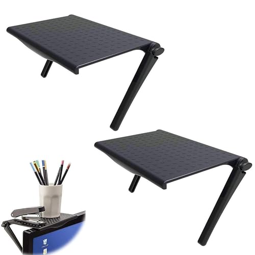 Pieghe e design di archiviazione: lo scaffale TV organizza e raccoglie piccoli oggetti sulla scrivania, per rendere l'ufficio pulito. Questo ripiano con supporto per schermo può essere utilizzato per riporre router, telecomando, occhiali, gamepad, snack / bevande, farmaci, articoli di cancelleria, ecc. Con un design salvaspazio.