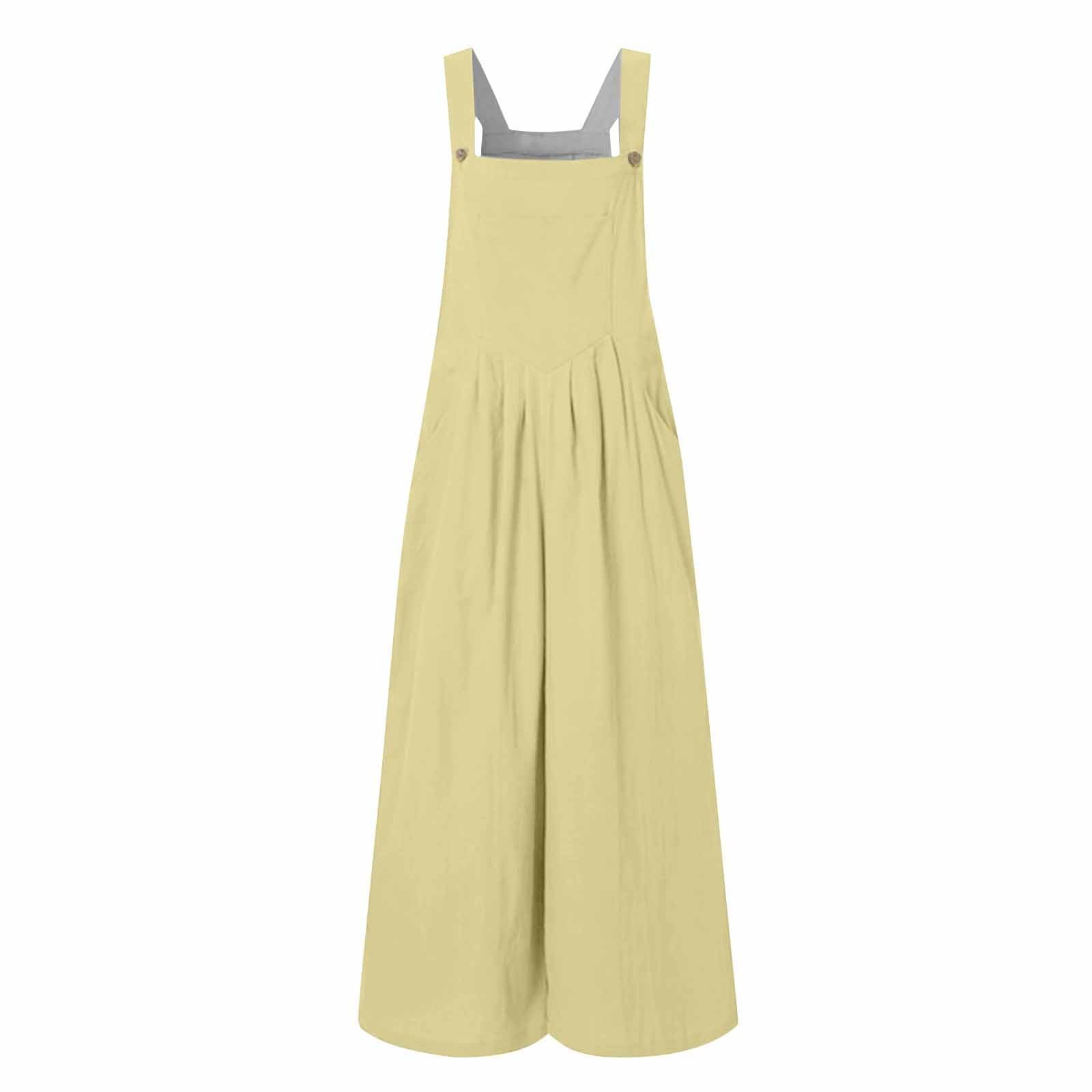 Salopette d'été légère pour femme - Combinaison d'été ample en lin - Pantalon sportif - Salopette de travail sans manches avec poches - Une pièce - Couleur unie - Confortable - Pantalon en