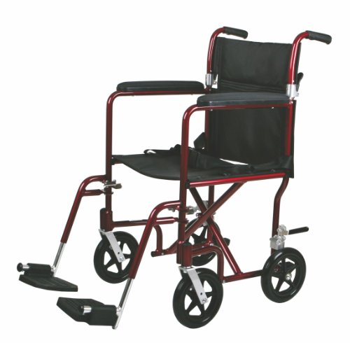 Medline MDS808200AR Excel Aluminum Transport Wheelchair Red