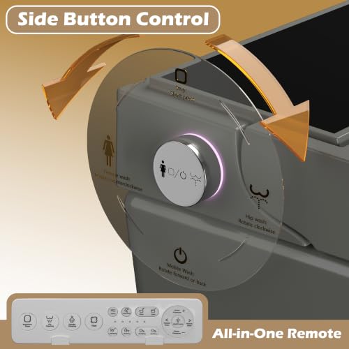 WinZo inodoro inteligente gris con bidé integrado, asiento calefaccionado, sin tanque, autoflush automático, agua tibia instantánea, secador, luz nocturna y pantalla digital para baño, acabado mate gris miniatura 4