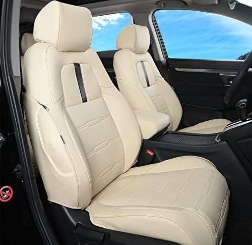 LULUDA Custom Fit CRV Car Seat Covers Fit for Honda CRV 2015 2016 2017 2018 2019 2020 2021 2022 with Waterproof Faux Leather(Full Set) (2017-2023 CRV, Beige)