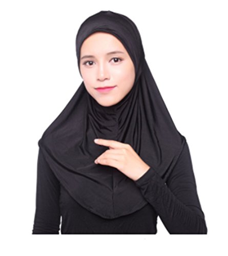 Muslim Hijab Islamic Jersey Turban Women Black Ninja Under scarf Caps Instant Head Scarf Full Cover (Black)