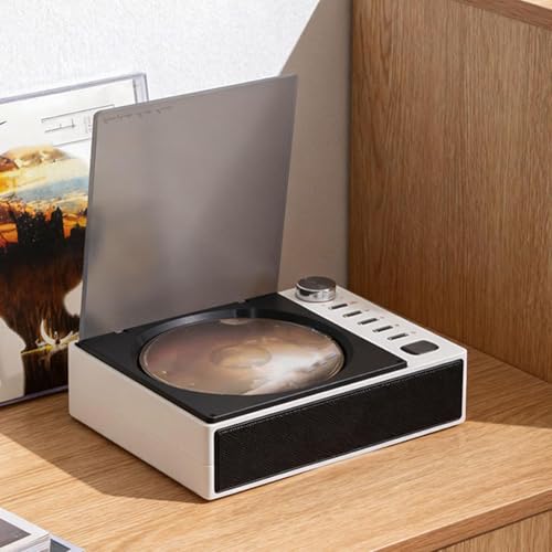Diyeeni Reproductor de CD Portátil, Altavoz Inalámbrico de Escritorio Bluetooth 5.1 con Radio FM, Control Remoto, Reproducción USB, para Yoga en la Oficina en Casa (White)