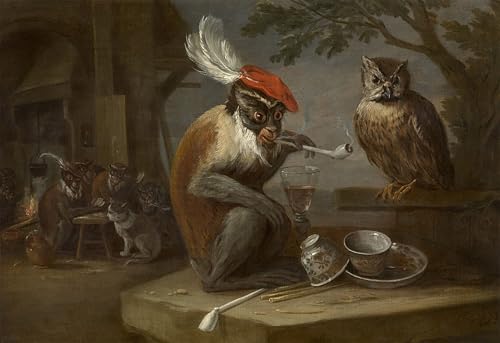 Póster clásico El truco del mono David Teniers lienzo de alta fidelidad 60x90cm