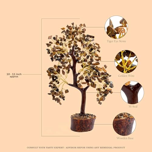 Image of Tiger Eye Crystal Tree with 600 Beads for Wealth & Prosperity | 10 Inch Approx | Feng Shui Gemstone Money Tree for Positive Energy, Good Luck & Home Decor