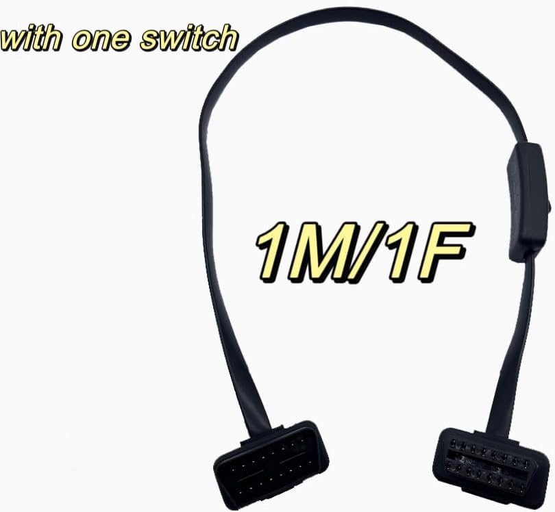 OBD2 Extension Cable,Ultra-Thin OBDII Male to Female Connection Cord Extension Cable, 16 Pin OBD 2 Flat Wire Car Diagnostic with Individually Power Switch 2Ft (with One Switch)