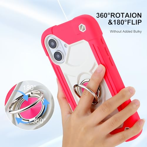 Image of MARKILL Compatible with iPhone Case with Ring Stand, Military Grade Drop Protection Full Body Rugged Heavy Duty Protective Durable Cover iPhone. (Hot Pink, iPhone 16 6.1 inch)