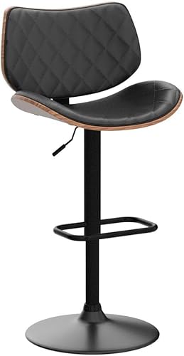 Miniatura 4 de LUNLING Juego de 2 taburetes de bar modernos de mediados de siglo, altura de mostrador, tapizados de cuero negro, sillas de bar giratorias de 360°