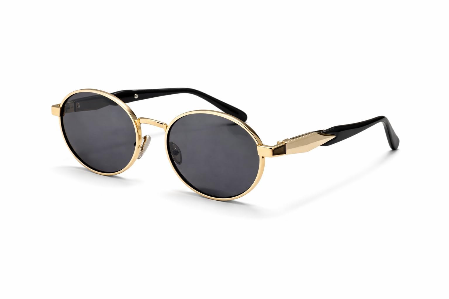Oval Sunglasses for Men & Women | Gold Metal Frame with Black Lens | Vintage Retro Style Unisex Fashion Sunglasses | Stylish Eyewear-image-47