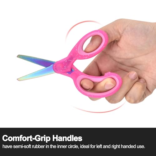 Image of SCAIKTIG 5 inch Kids Scissors Set(3 Pcs), Safety Rounded edge Blunt-Tip, Titanium Coating Blades, Comfort Grip for School Classroom Children and Toddler Cutting Craft Paper, Glitter Assorted Color
