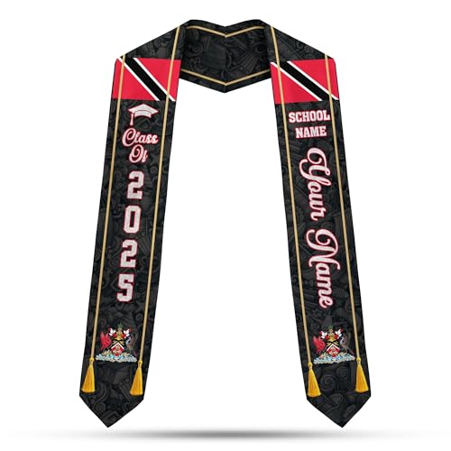 MonkeyVan Personalized Trinidad and Tobago Flag Graduation Sash, Custom Trinidad Graduation Stole, Trinidad & Tobago Stole 2025 TN7