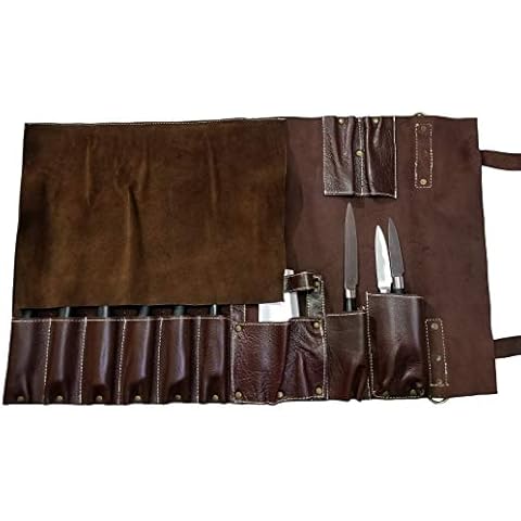 Professional Chef Lightweight Genuine Premium Maroon Leather Chef Knife Bag/Knife Roll 11 Pockets Space *KB001-11P Cover