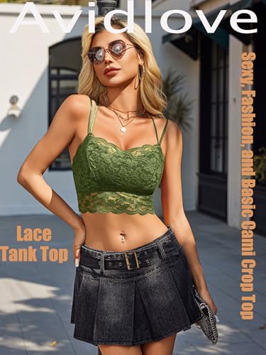 Image of Avidlove Bralettes for Women Lace Camisole V Neck Double-Layered Adjustable Strap Tank Cami Crop Top