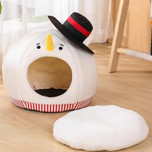 Katzenhöhle, weich und warm, Accessoire in Form eines Schneemanns mit waschbarer Matte, für den Winter, für Katzen, für den Innen- und Außenbereich, Reisen, Auto, Camping-3